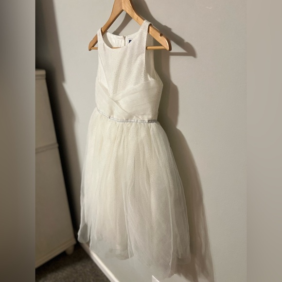 Janie and Jack 12 Ivory White Pleated Shimmer Tulle Starry Night Formal Dress - Picture 3 of 9